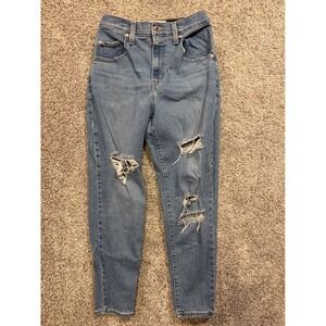 Levis SilverTab Mom Jeans Womens 26X27 Distressed Light Wash‎ Denim